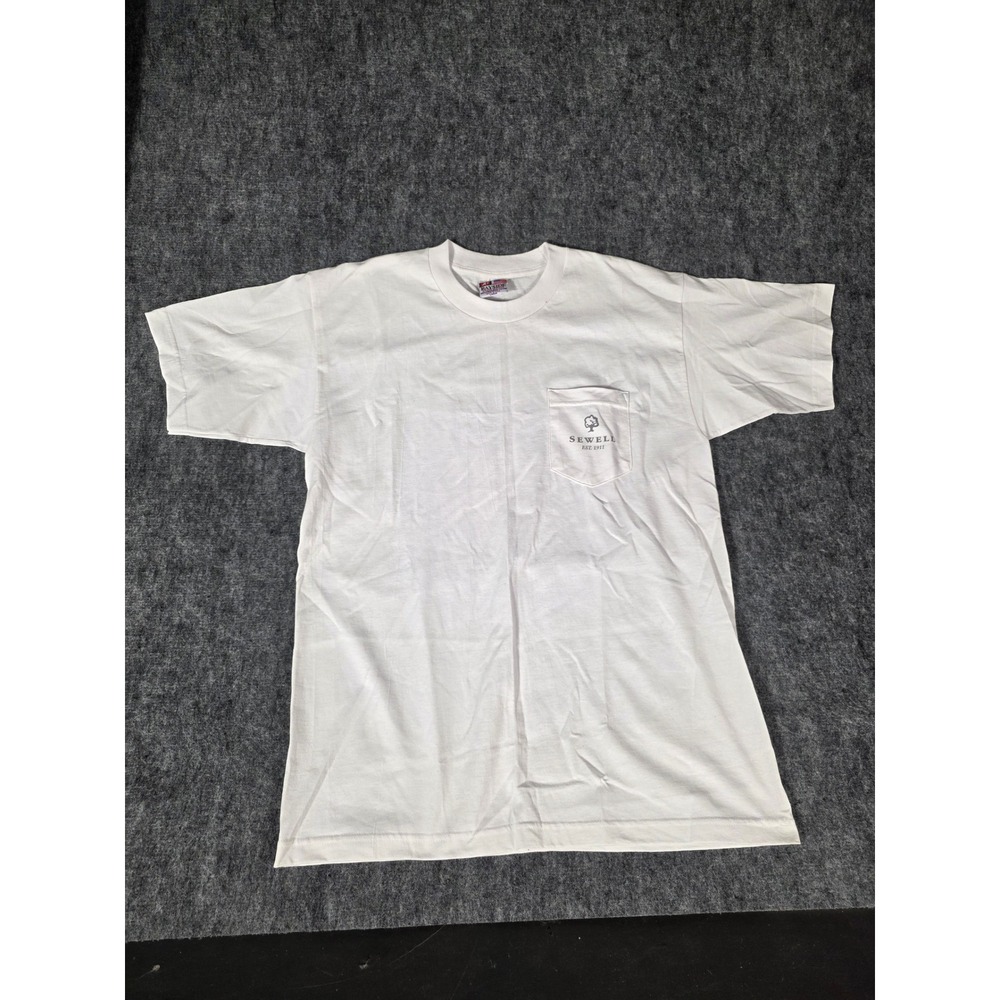 Mens Pocket Tee Large White Sewell 110 Years Graphic T Shirt Bayside USA Made